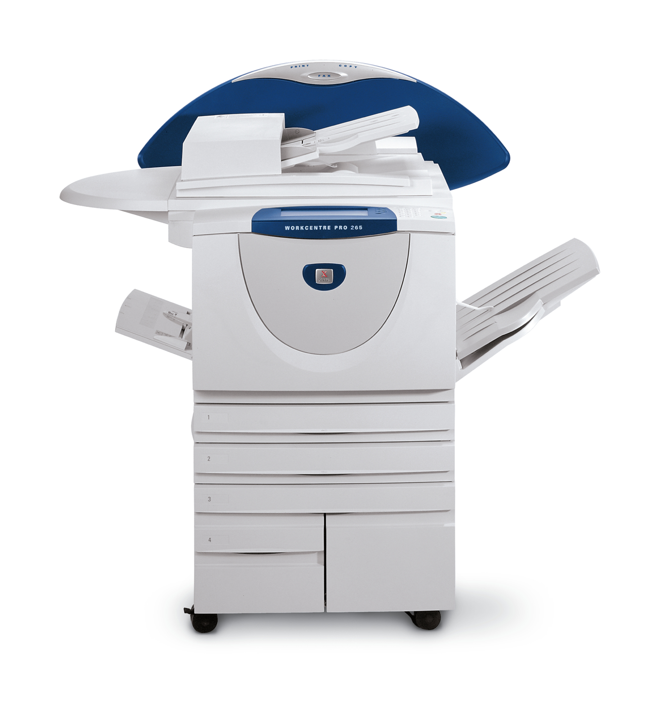 The WorkCentre Pro 265 is an advanced multifunction printer with a speed of  up to 65 pages per minute. This device offers print, copy, scan, fax and  email capabilities. It's a true